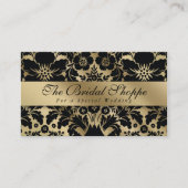 Visitekaartje van bruiloft Damask Floral Gold Blac (Voorkant)