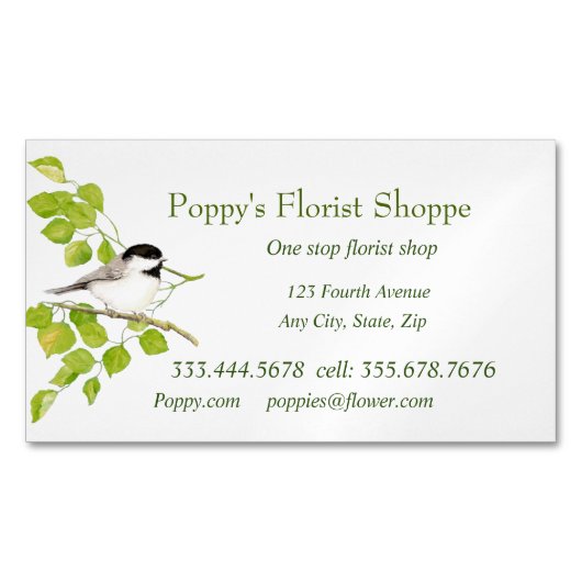 Visitekaartje van Chickadee Florist Shopp Flowers Magnetisch Visitekaartje (Voorkant)