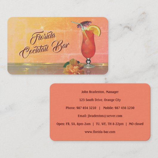 Visitekaartje van cocktail Bar (Voorkant / Achterkant)