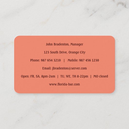 Visitekaartje van cocktail Bar (Achterkant)