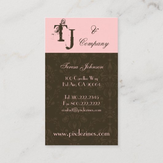 Visitekaartje van Damask met as van urban (Achterkant)