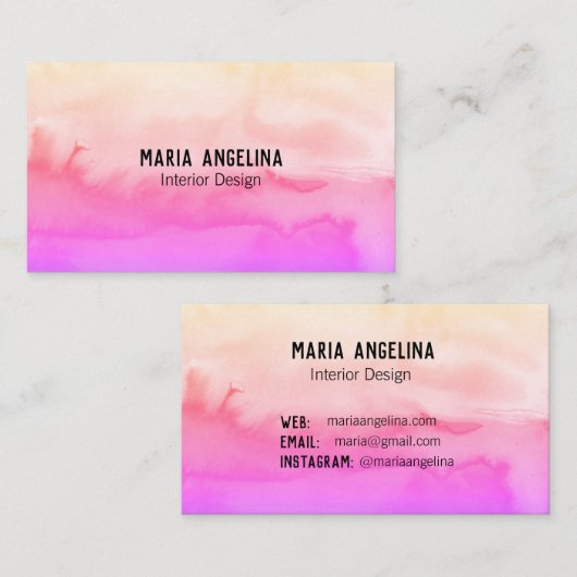 Visitekaartje van de abstracte waterverf roze en p (Voorkant / Achterkant)