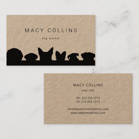 Visitekaartje van de bijtende hond van de silhouet (Voorkant / Achterkant)