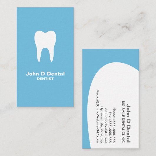 Visitekaartje van de blauwe tandheelkundige tandhe (Voorkant / Achterkant)