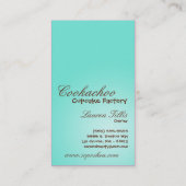 Visitekaartje van de blauwgroen en bruine beker-ba (Achterkant)