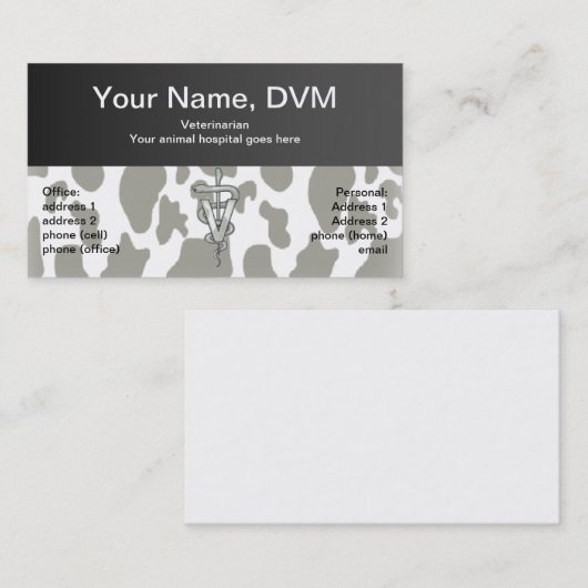 Visitekaartje van de Cow Print Veterinarian (Voorkant / Achterkant)