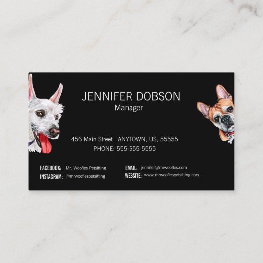 Visitekaartje van de Dog Pet Sitting Waterverf (Achterkant)