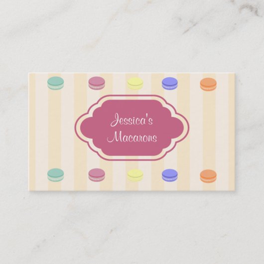 Visitekaartje van de kattekleurige Macarons Bakery (Voorkant)