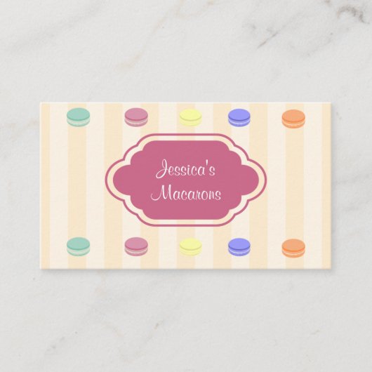 Visitekaartje van de kattekleurige Macarons Bakery (Voorkant)