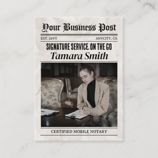 Visitekaartje van de krant, gecertificeerde mobiel contactkaartje (Voorkant)