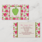 Visitekaartje van de leraar groene appel en roze r (Voorkant / Achterkant)
