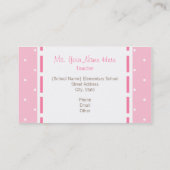 Visitekaartje van de leraar - roze met witte poold (Achterkant)