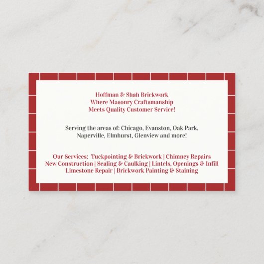 Visitekaartje van de metselschoorsteen (Achterkant)