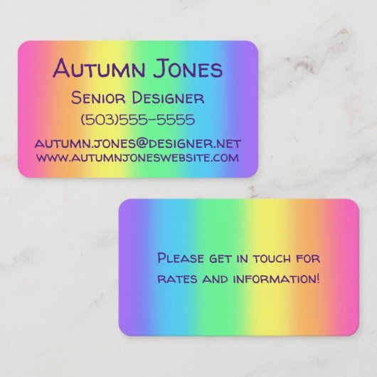 Visitekaartje van de pasteelregenboog (Voorkant / Achterkant)