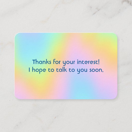 Visitekaartje van de pasteelregenboog (Achterkant)