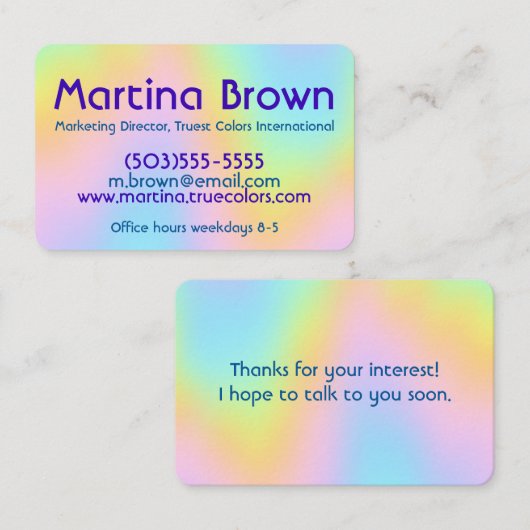 Visitekaartje van de pasteelregenboog (Voorkant / Achterkant)