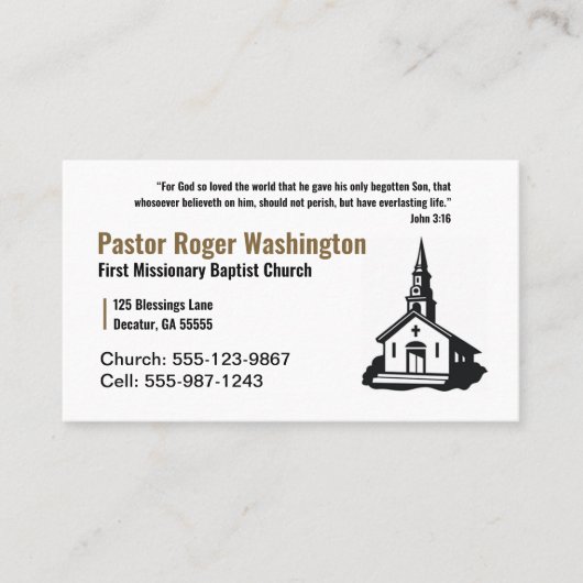 Visitekaartje van de pastor van de gouden en witte (Voorkant)