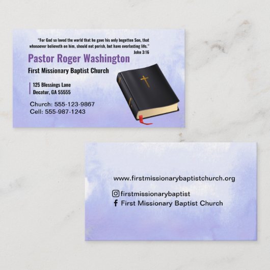 Visitekaartje van de predikant van de Bijbel van D (Voorkant / Achterkant)