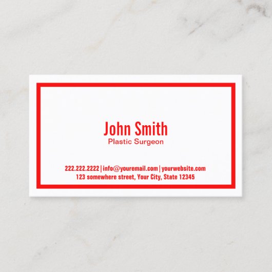 Visitekaartje van de rode rand plastic chirurg (Voorkant)
