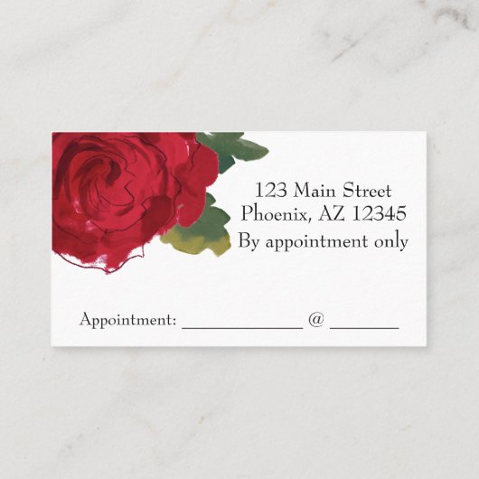 Visitekaartje van de rode roze, Florist, hairdress Afsprakenkaartje (Achterkant)