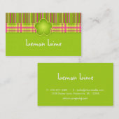 Visitekaartje van de stof Gedekte Stripes Lime Gre (Voorkant / Achterkant)
