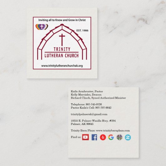 Visitekaartje van de Trinity Lutheran Church (Voorkant / Achterkant)