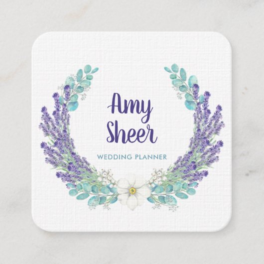 Visitekaartje van de weduwenplanner op het lavende (Voorkant)