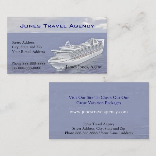 Visitekaartje van een reisbureau voor cruiseschepe (Voorkant / Achterkant)