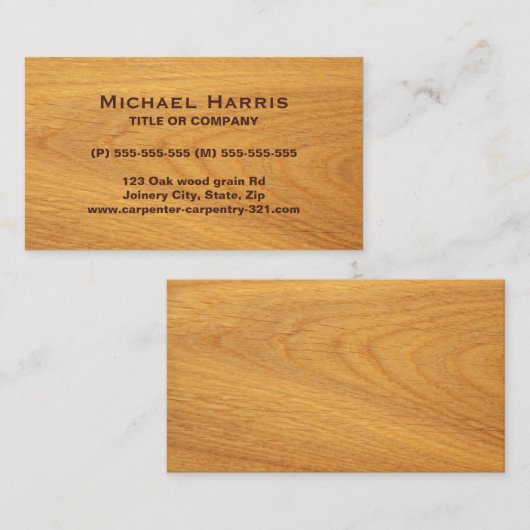 Visitekaartje van eikenhout (Voorkant / Achterkant)