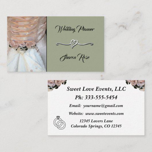 Visitekaartje van Floral Dusty Sage Wedding Planne (Voorkant / Achterkant)