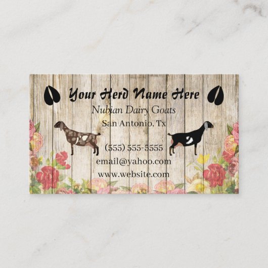 Visitekaartje van Floral Nubian Dairy Goat (Voorkant)