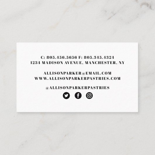 Visitekaartje van gebak (Achterkant)