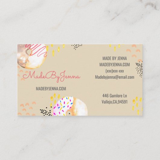 Visitekaartje van gebakken bakkerij (Achterkant)