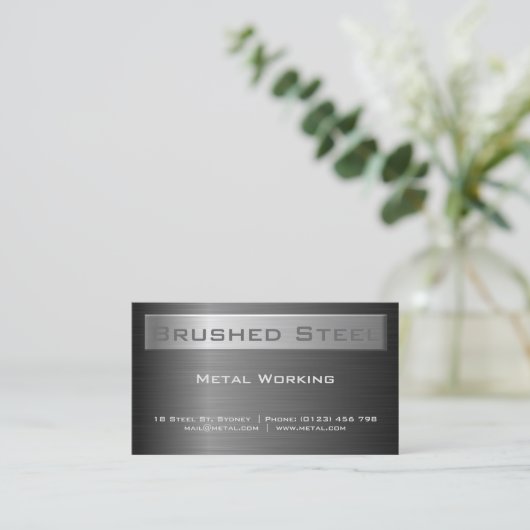 Visitekaartje van geborsteld zwart staal (Staand voorkant)