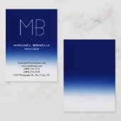 Visitekaartje van gematigd haarblauw wit monogram (Voorkant / Achterkant)