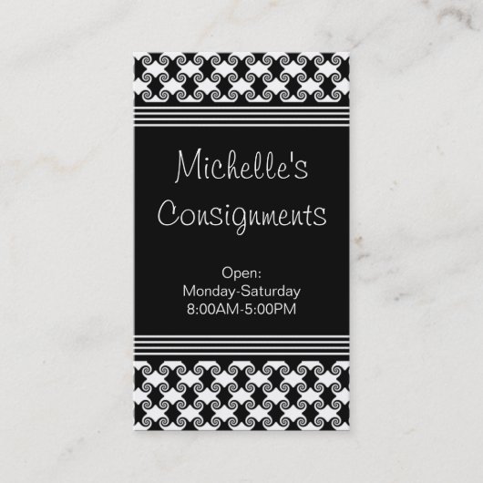 Visitekaartje van geraffineerde zwenken, zwart en  (Voorkant)