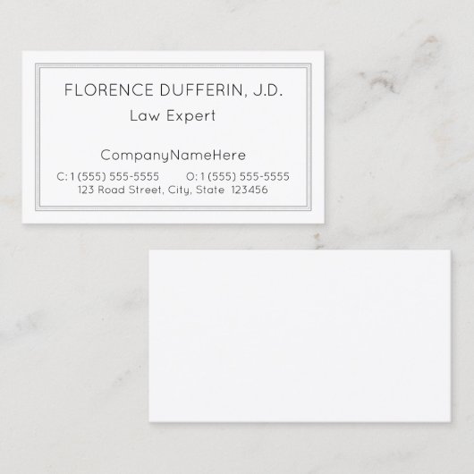 Visitekaartje van gewone en elementaire beroepsjur (Voorkant / Achterkant)