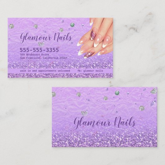 Visitekaartje van glitter en diamanten voor nagels (Voorkant / Achterkant)
