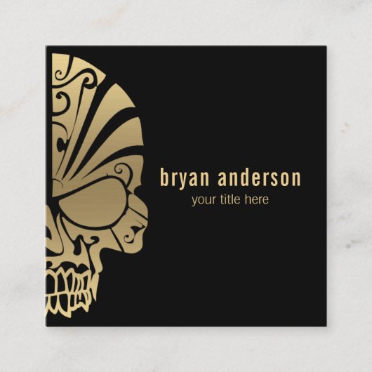 Visitekaartje van goudschedel Tattoo (Voorkant)