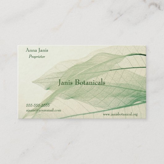 visitekaartje van groene bladskeletten (Voorkant)