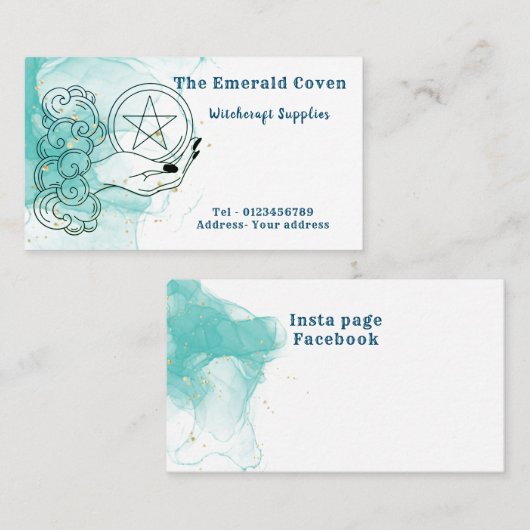 Visitekaartje van groene en goudhekserij (Voorkant / Achterkant)