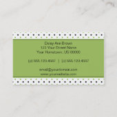 Visitekaartje van groene en zwarte pooldots (Achterkant)