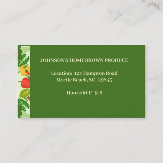 Visitekaartje van groenten en fruit (Achterkant)