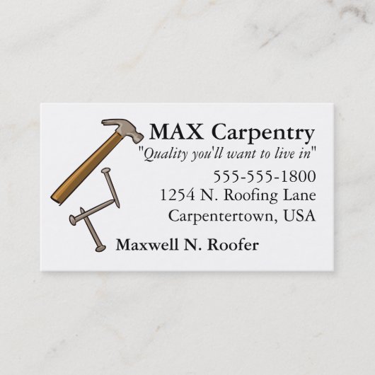 Visitekaartje van hammer en nagels (Voorkant)