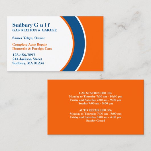 Visitekaartje van het benzinestation (Voorkant / Achterkant)