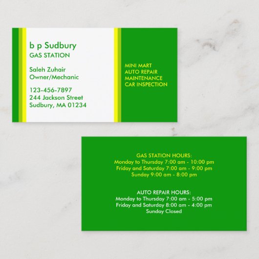 Visitekaartje van het benzinestation (Voorkant / Achterkant)