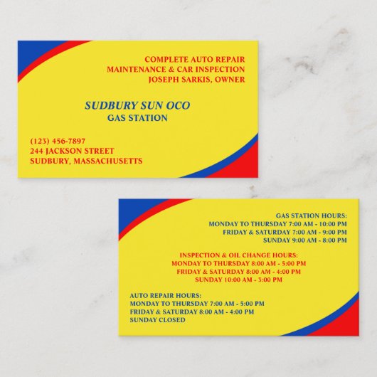 Visitekaartje van het benzinestation (Voorkant / Achterkant)