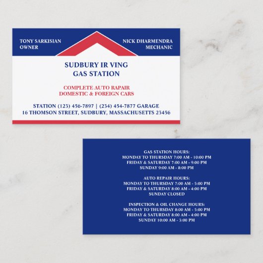 Visitekaartje van het benzinestation (Voorkant / Achterkant)