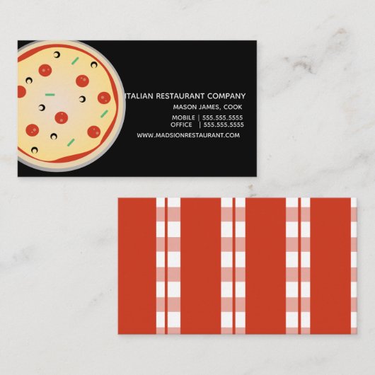 Visitekaartje van het Italiaanse restaurant Pizza  (Voorkant / Achterkant)