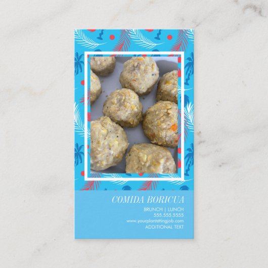 Visitekaartje van het restaurant Mofongo in Latijn (Voorkant)